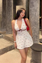 Cherry Button Backless Halter Mini Dress image 3