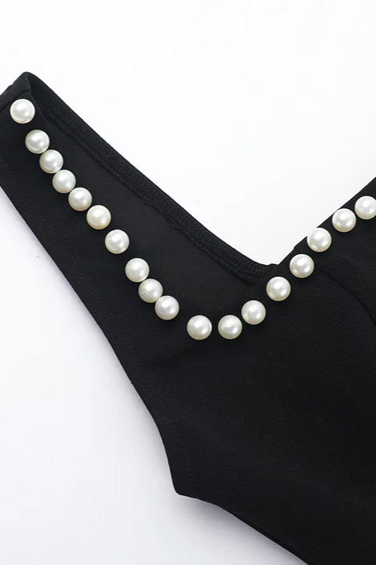 Pearl Trim Square Neck Party Dress image 5