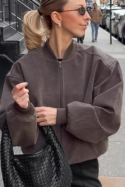 Suede Stand Collar Bomber Jacket image 1