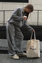 Knit Ribbed Collar Long Sleeve Loose Two Piece Set image 13