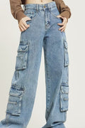 Vintage Washed Wide Leg Cargo Jeans image 2