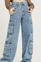 Vintage Washed Wide Leg Cargo Jeans image 2