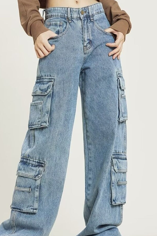 Vintage Washed Wide Leg Cargo Jeans image 2