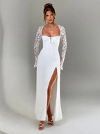 Lace Insert Long Sleeve Split Slim Fit Party Dress image 2