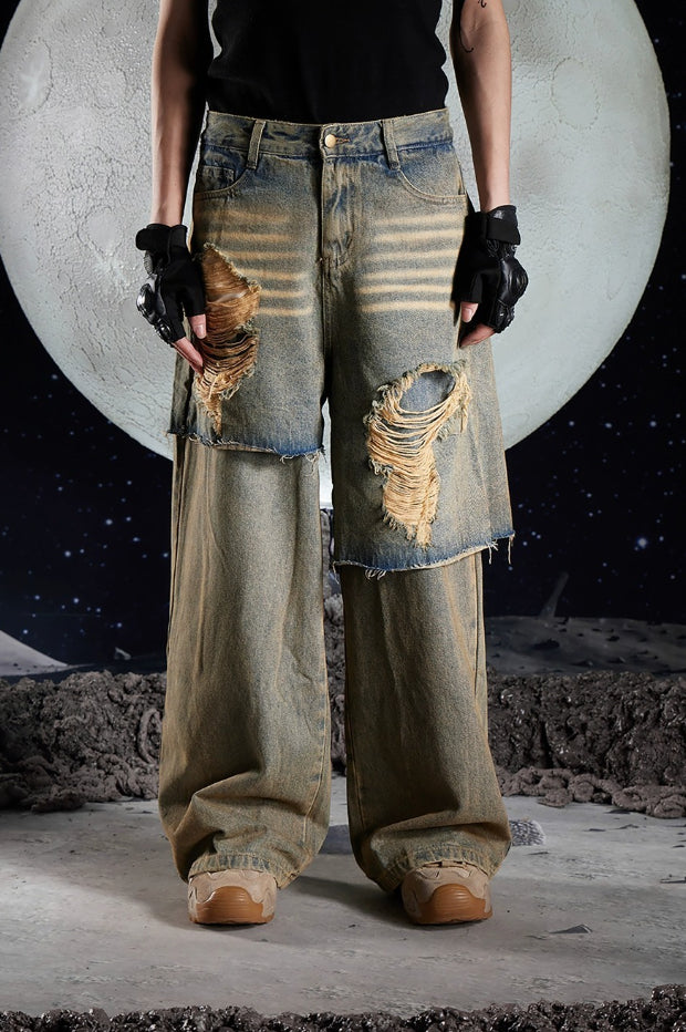 Punk Ripped Loose Fit Denim Jeans image 1