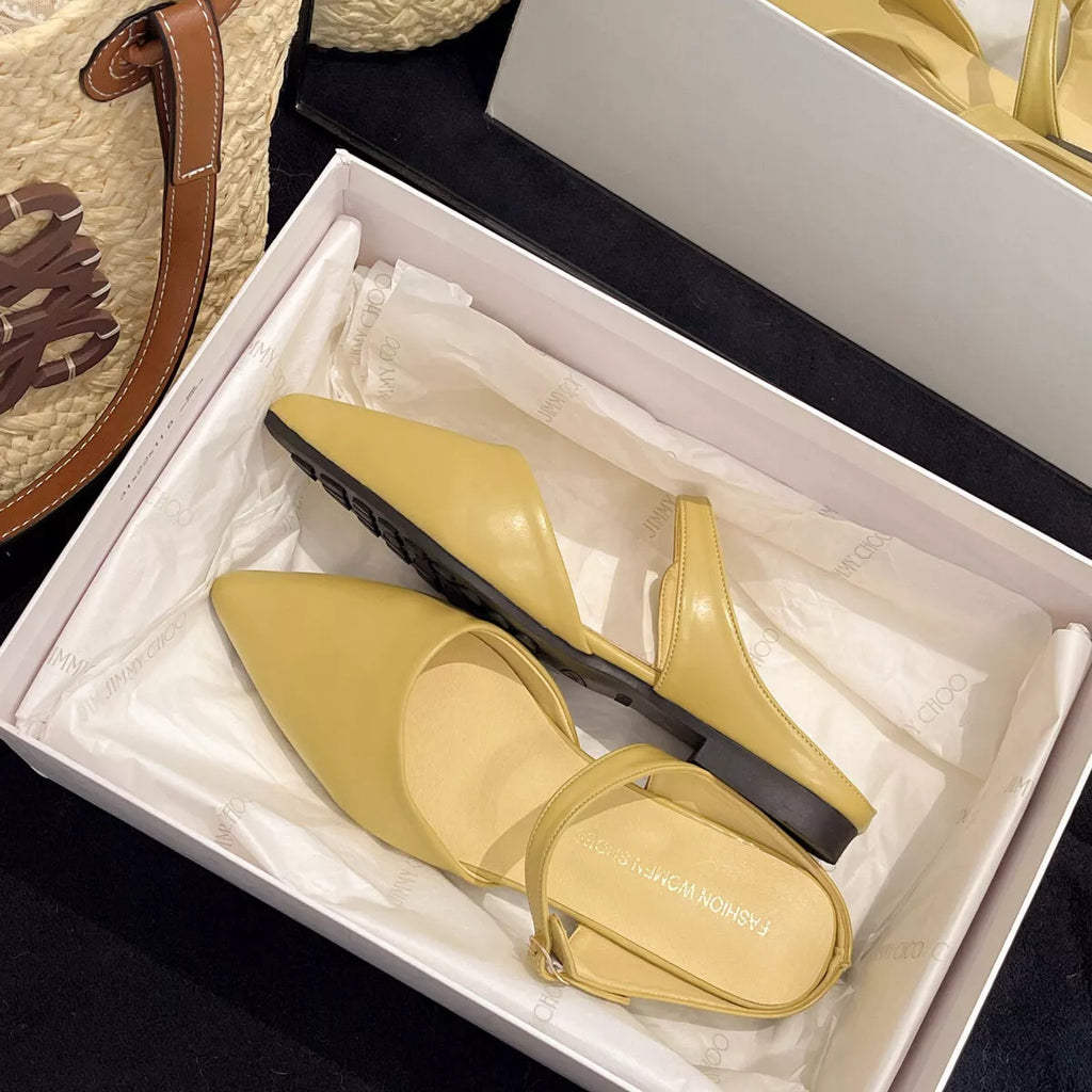 Amelie Flat Sandals detail view styled for Avrienne