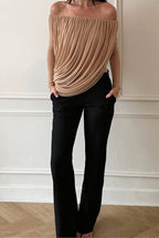 Off Shoulder Long Sleeve Ruched Strapless Sexy Blouse image 3