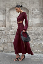 Vintage Round Neck Long Sleeve Cutout Maxi Dress image 4