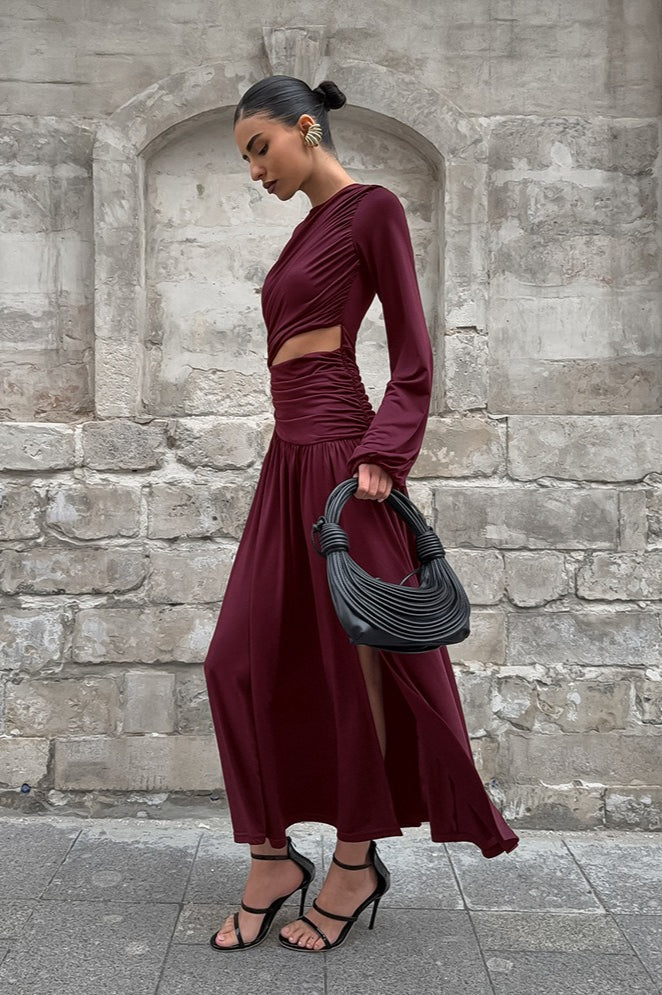 Vintage Round Neck Long Sleeve Cutout Maxi Dress image 4