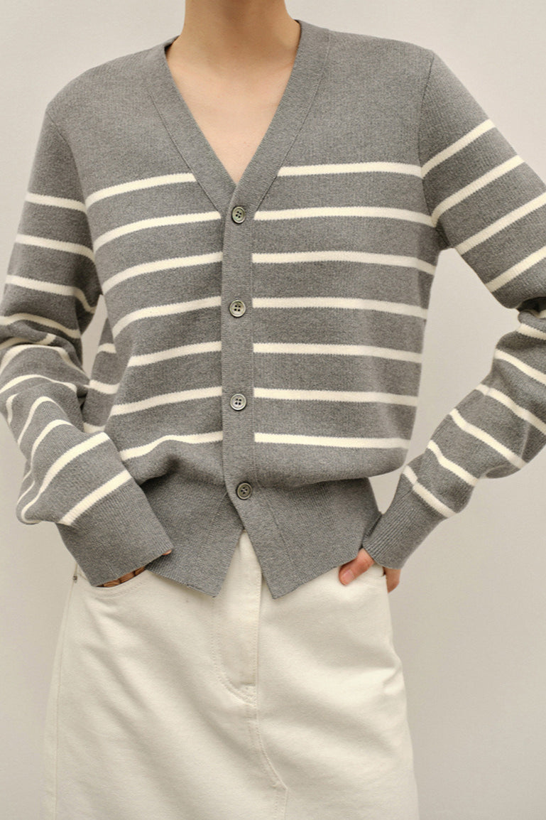 Knit Striped V Neck Colorblock Cardigan image 1