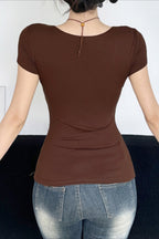 Vintage Floral Embroidery Tie Waist V Neck T-shirt image 4