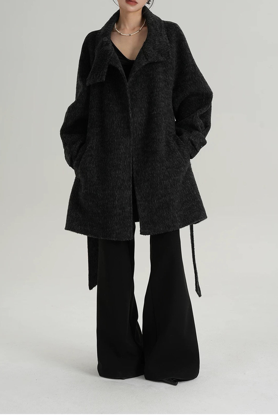 Chic Solid Wool Warm Loose Mock-neck Coat image 13
