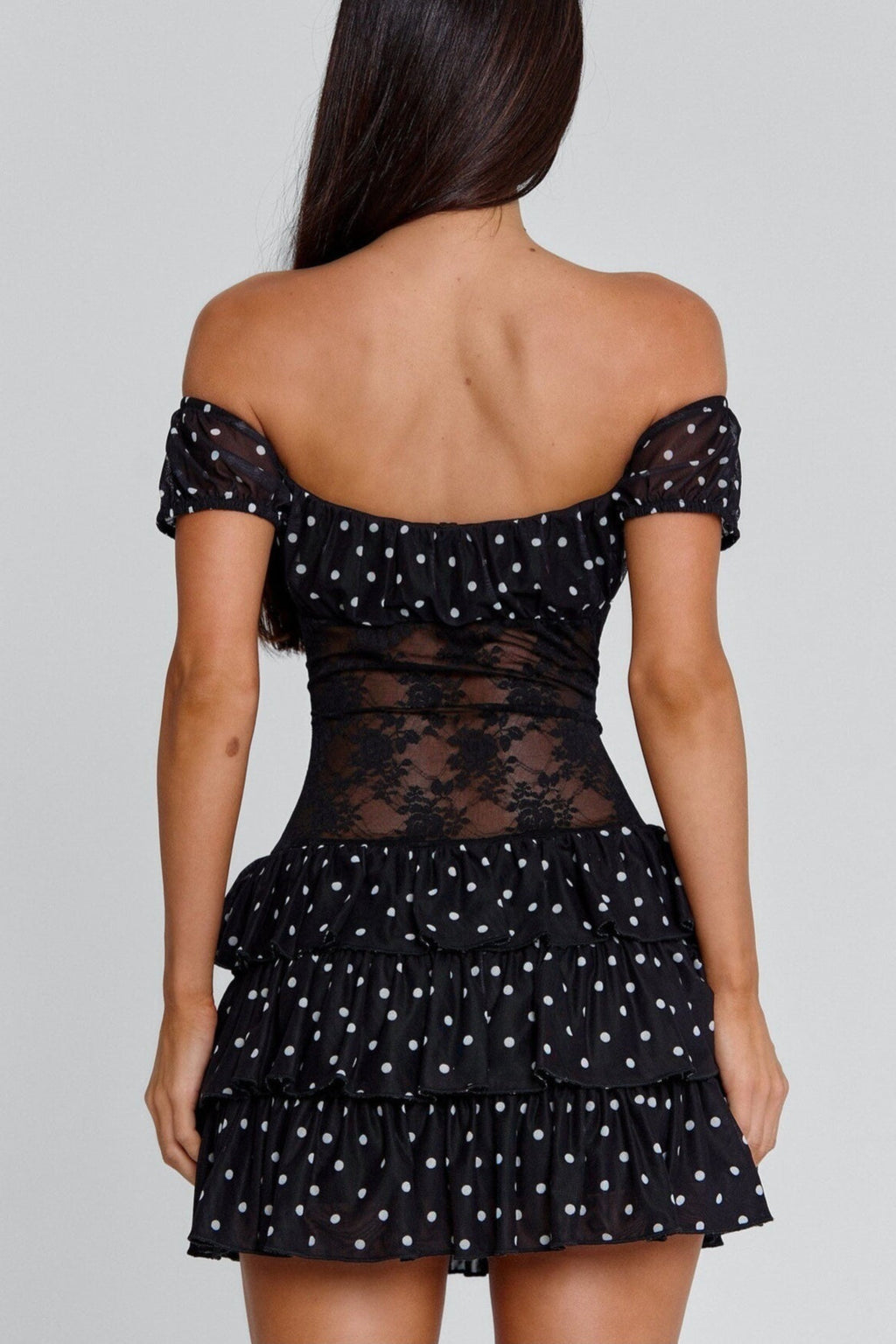 Lace Polka Dot Off Shoulder Mini Dress image 4