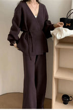 Loose Belted Knit Cardigan Wide-Leg Pants Two Piece Set image 5