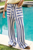 Beach Style Striped Drawstring Wide Leg Pants image 11
