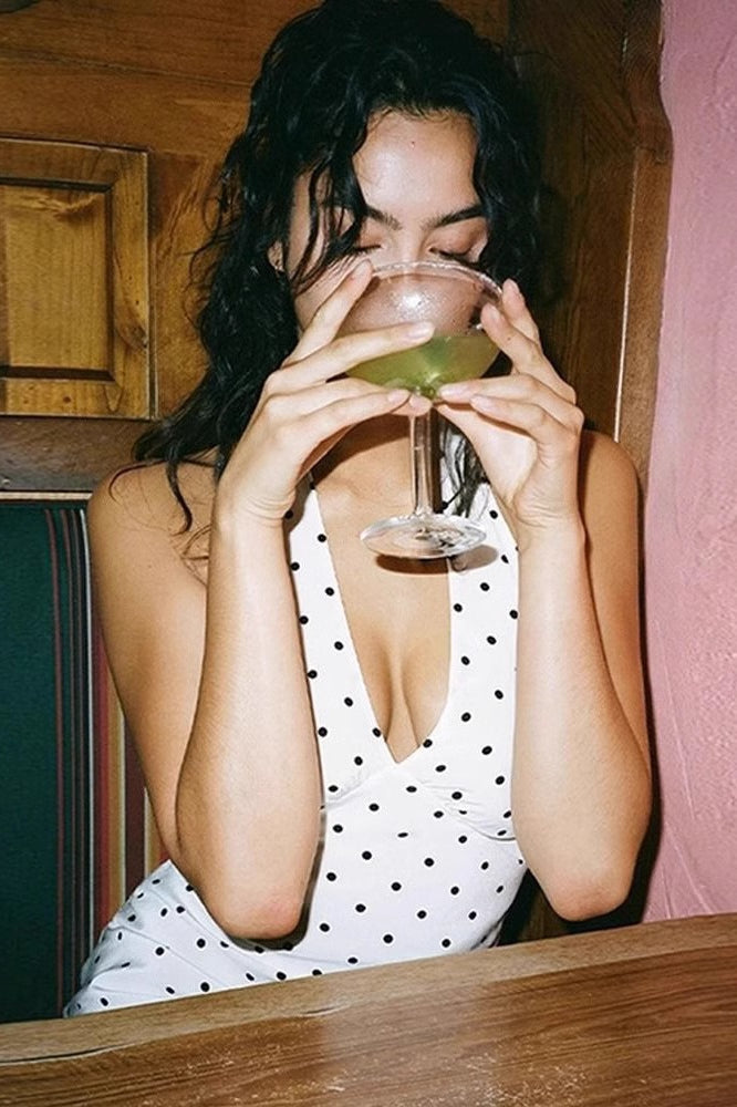 Retro Halter V Neck Polka Dot Sexy Midi Dress image 4