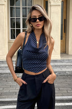 Elegant Striped Cropped Halter Top image 2