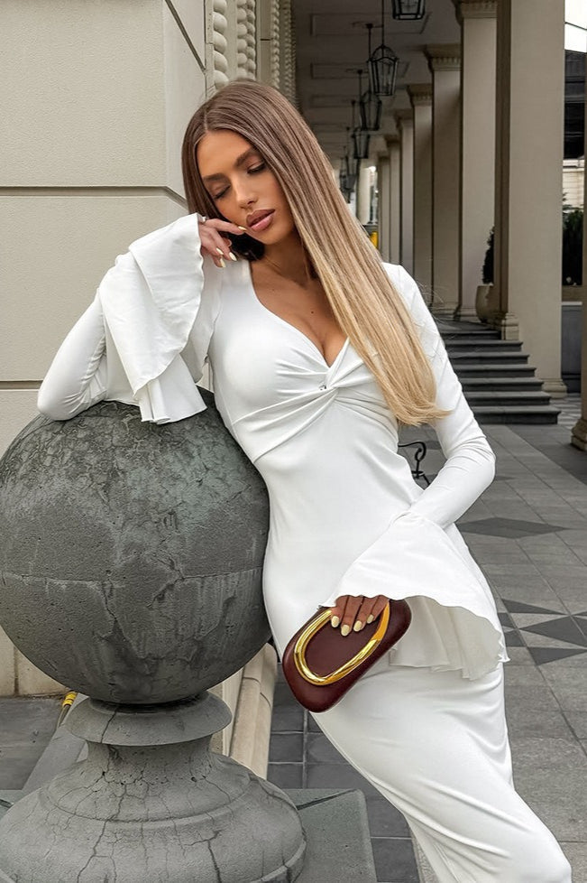 Ruffled V-neck Flare Sleeve Midi Dress image 3
