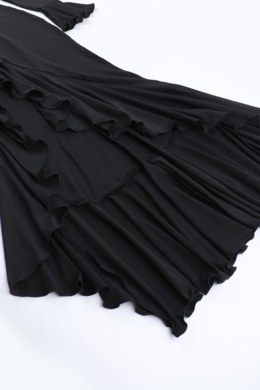 Diamond Collar Contrast Trim Ruffle Sleeve Midi Party Dress image 7