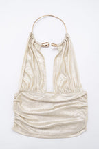 Glossy Metal Ring Backless Halter Top image 3
