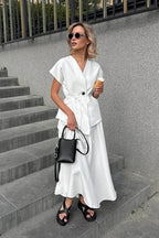 Minimalist Tie Sleeveless Midi A Line Skirt Set image 1