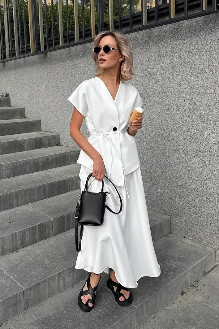 Minimalist Tie Sleeveless Midi A Line Skirt Set image 1