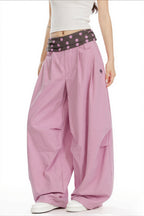 Splice Polka Dot Fold Waist Pants image 2