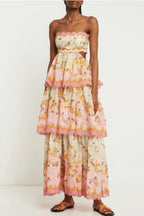 Fashion Tiered Spaghetti Strap Tassel Cutout Waist Embroidered Maxi Dress image 3