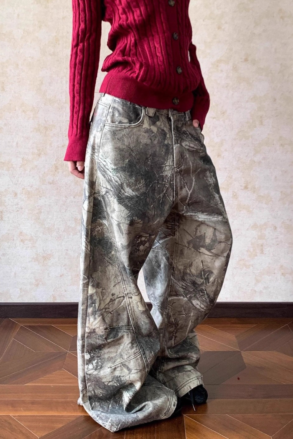 Loose Hip Hop Washed Tree Camo Jeans image 4