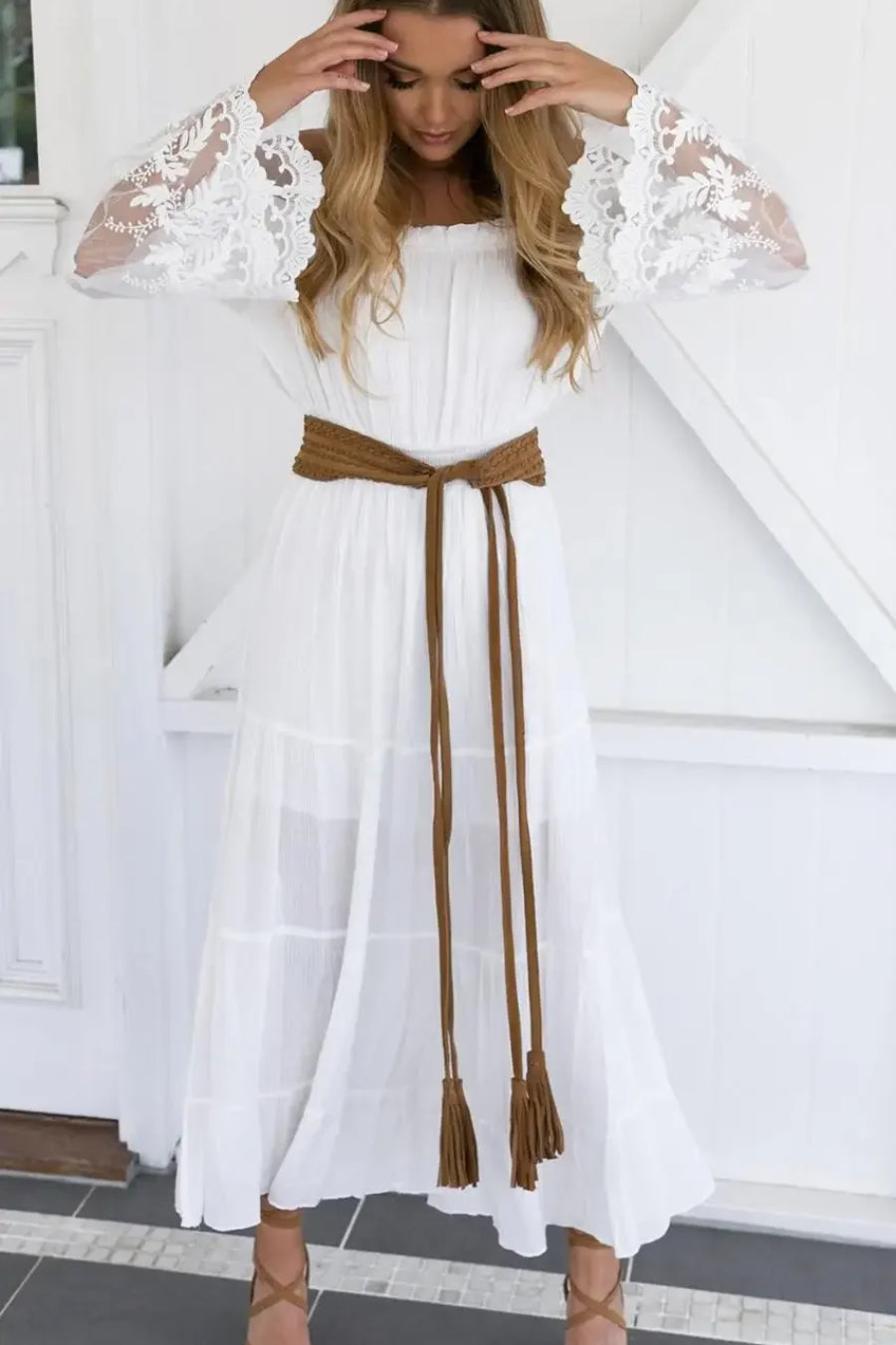 Flare Sleeve Off Shoulder Boho Dress image 6
