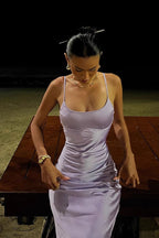 Pearl Satin Slim Fit Backless Cami Elegant Maxi Dress image 4