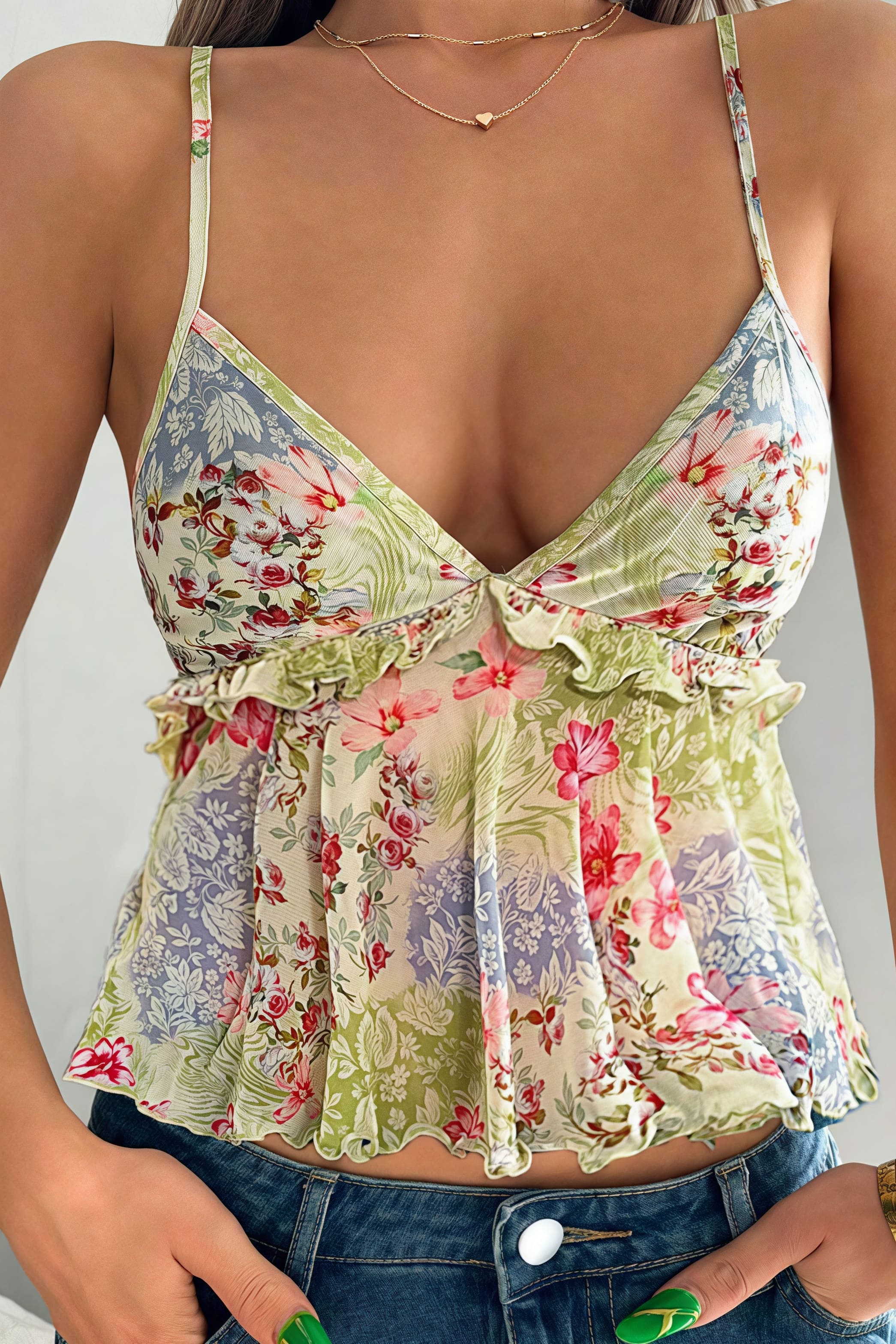 Sexy Sheer Print Ruffle Cami Top image 1
