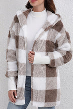 Plaid Fuzzy Hooded Mid-Length Coat image 3