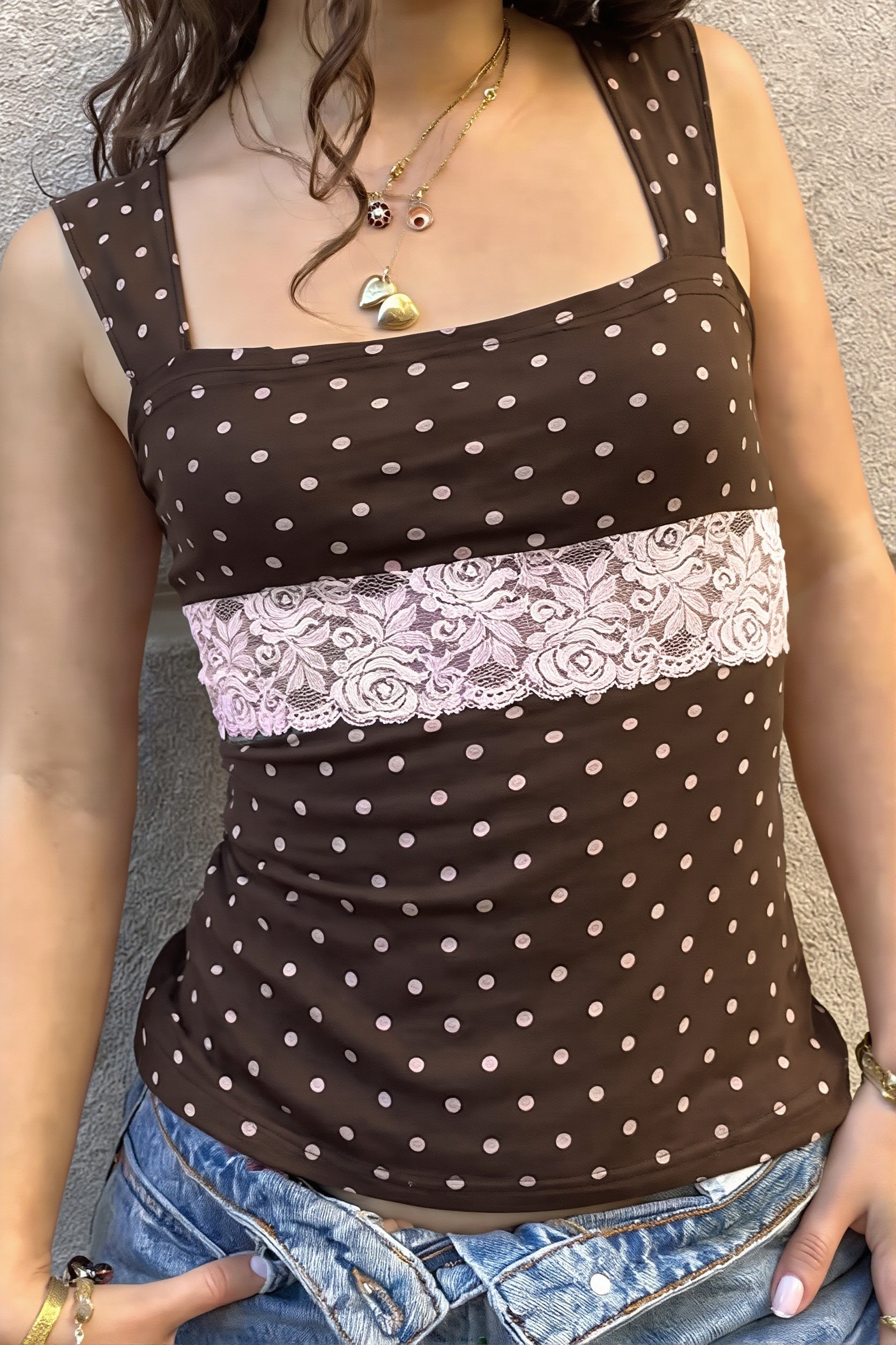 Vintage Polka Dot Lace Tank Top image 2