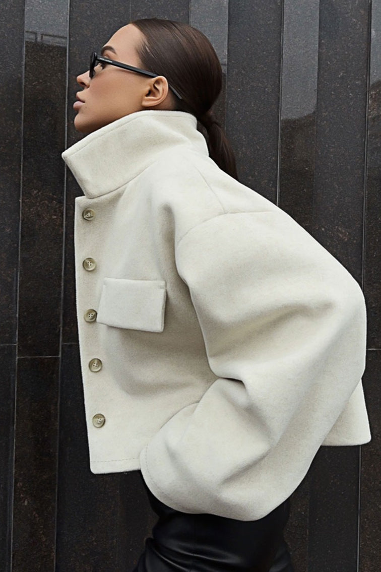 Woolen Cropped Loose Fit Jacket image 3