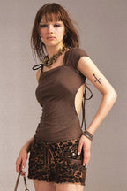 Ruched One Shoulder Knot Tie Asym Cami Top image 4