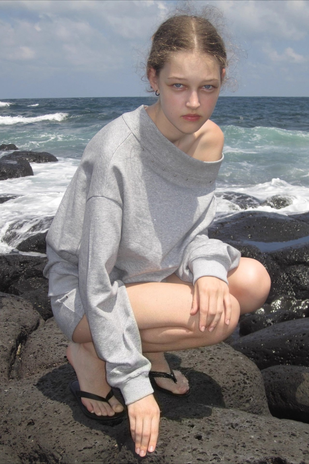 Studded Off Shoulder Long Sleeve Sweatshirt image 2