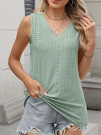 Daphne Eyelet Tank detail view styled for Avrienne