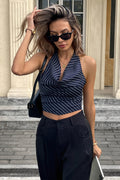 Elegant Striped Cropped Halter Top image 1