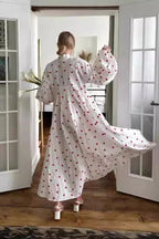 Heart Print Textured Cotton Long Lantern Sleeve Maxi Dress image 2