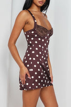 Sexy Polka Dot Spaghetti Strap V-Neck Ruffle A-Line Lace Mini Dress image 2