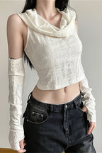 Solid Hooded Cropped Street Tank Top image 2