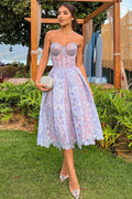Elegant Lace Strapless Solid Midi Dress image 1