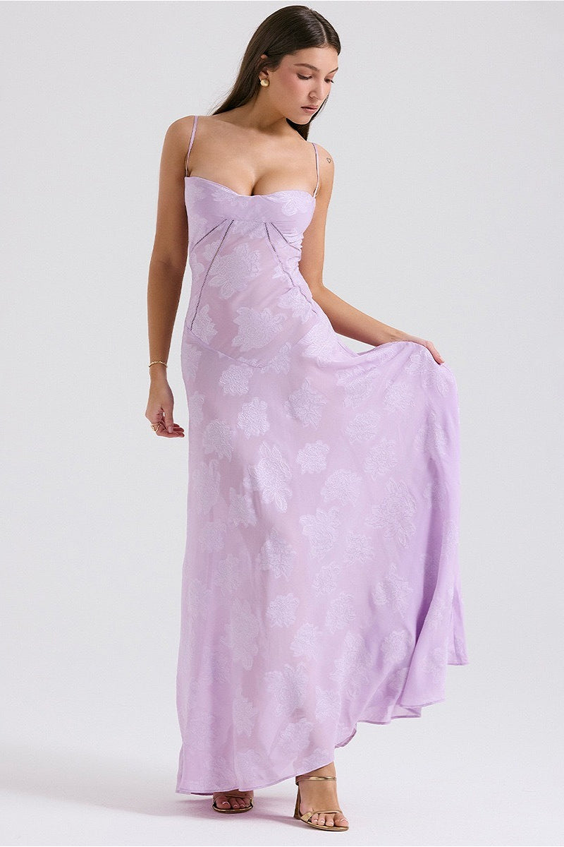 Lined Jacquard Satin Cami Maxi Dress image 9