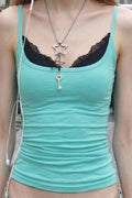 Contrast Lace Fake Two Piece Cami Top image 1