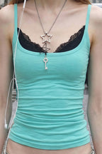 Contrast Lace Fake Two Piece Cami Top image 1