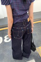 Retro Solid Diamond Accent Wide Leg Jeans image 1