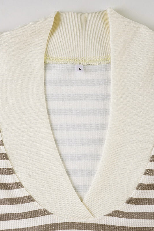 Waffle Striped Patchwork Color Block Long Sleeve Tee image 4
