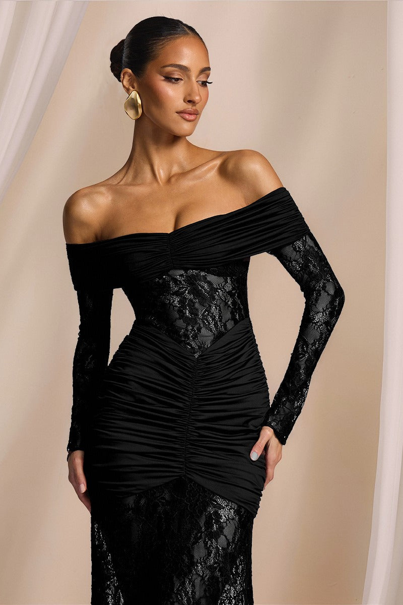 Elegant Lace Off Shoulder Long Sleeve Formal Dress image 2