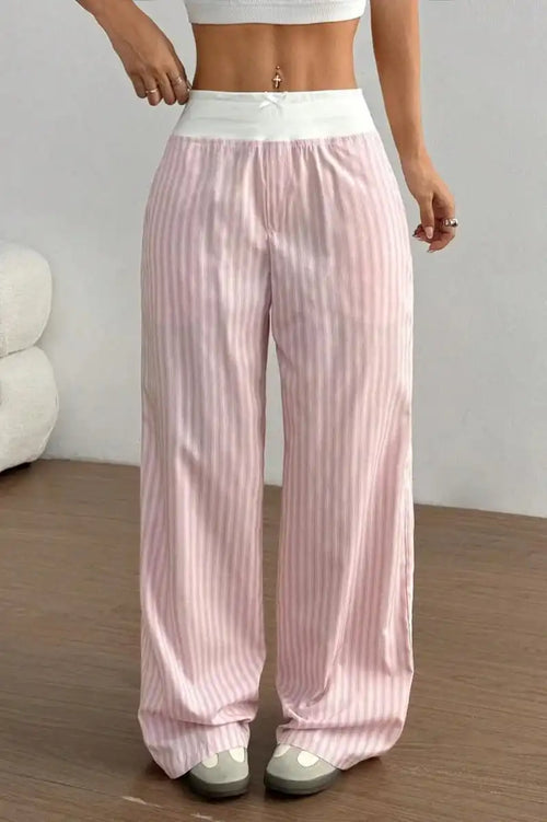 Chic Striped Color Block Baggy Pants image 2